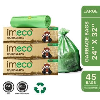 IMECO Green Garbage Bags with Detachable Drawstrings Large (24x32) - 45 Pcs