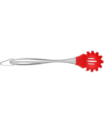 Baskety Silicone with Stainless Steel Handle Pasta Server Spatula ( Pack of 1, Red )