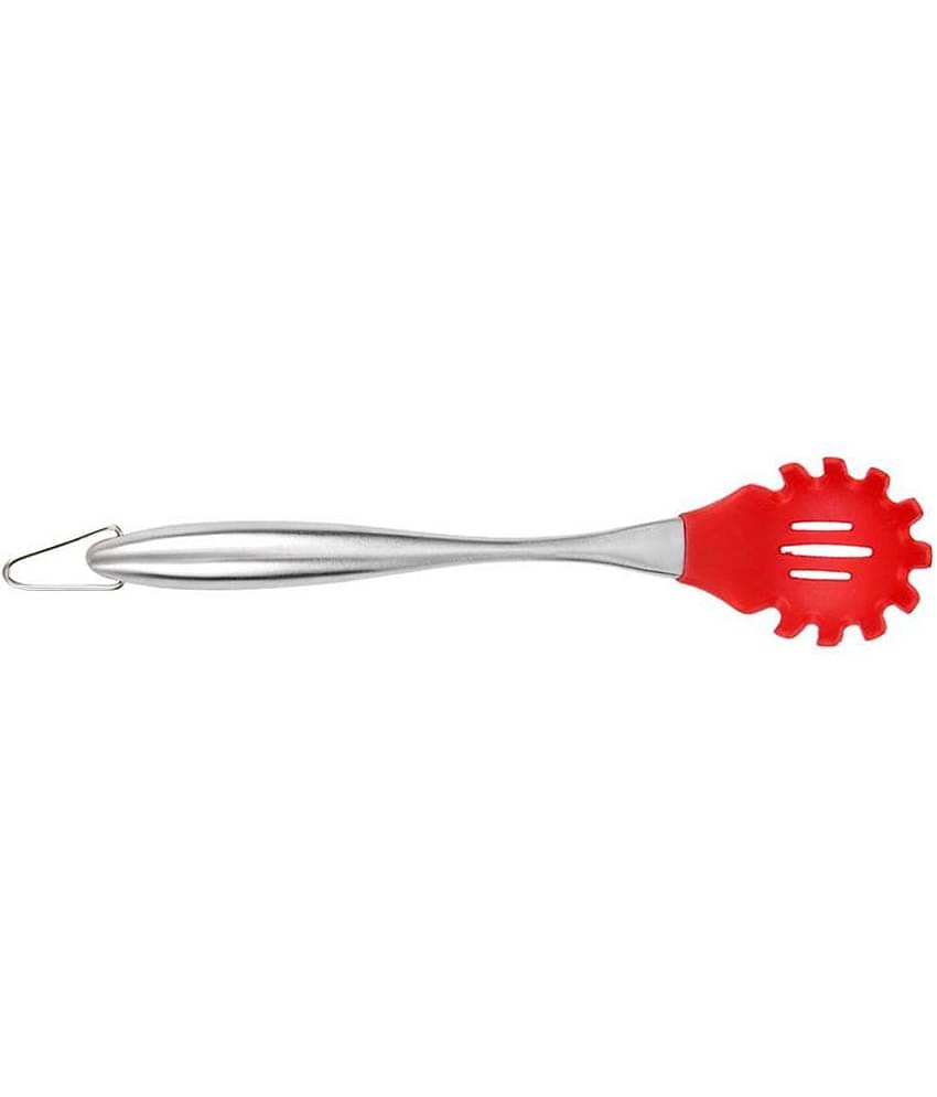 Baskety Silicone with Stainless Steel Handle Pasta Server Spatula ( Pack of 1, Red )