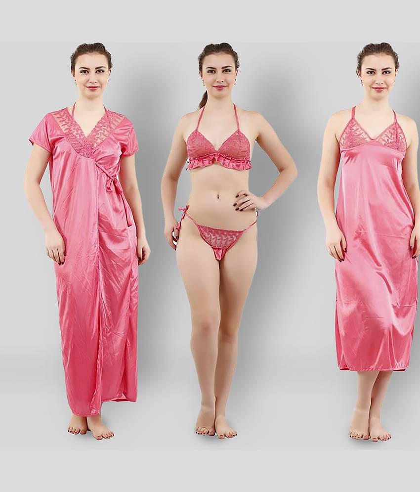 Reposey - Pink Satin Women's Nightwear Nighty & Night Gowns ( Pack of 4 )