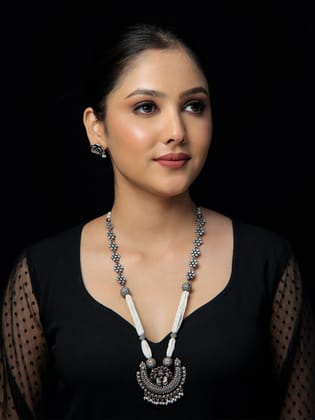 Sterling Silver Muhurat Layered Flower Necklace Set | 925 Silver-925 Silver / Ethnic / Necklace & Earrings