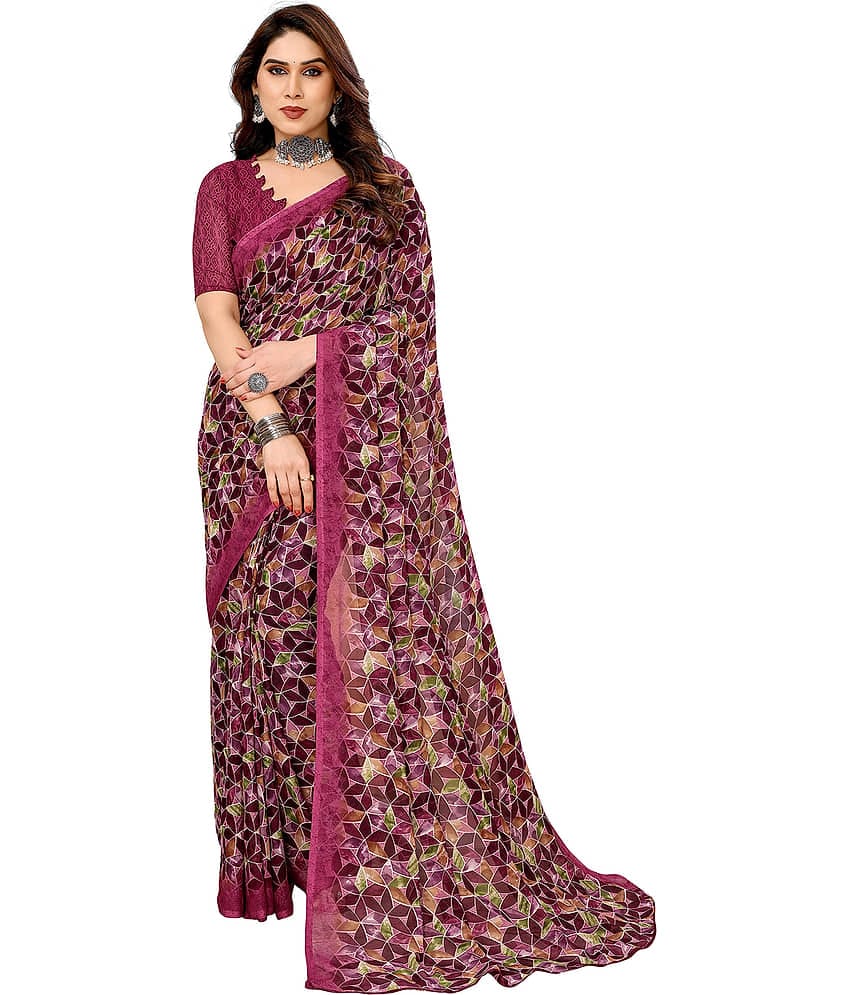 Kashvi Sarees Georgette Printed Ilkal Saree With Unstitched Blouse Piece ( Pink )