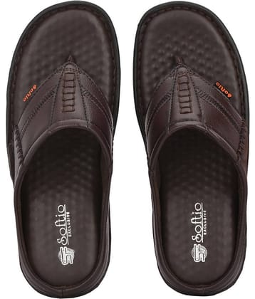 softio - Brown Men's Leather Slipper