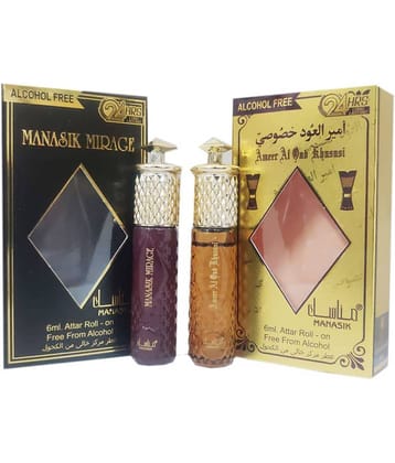 MANASIK MIRAGE & AMEER AL OUD KHUSUSI Concentrated   Attar Roll On 6ml .  ( COMBO SET )