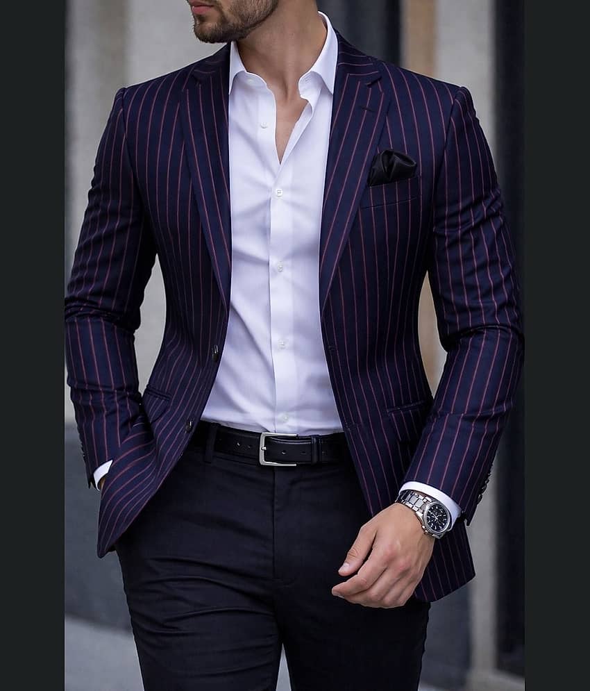 KUNDAN SULZ GWALIOR Navy Blue Cotton Blend Men's Unstitched Blazer Piece ( Pack of 1 )