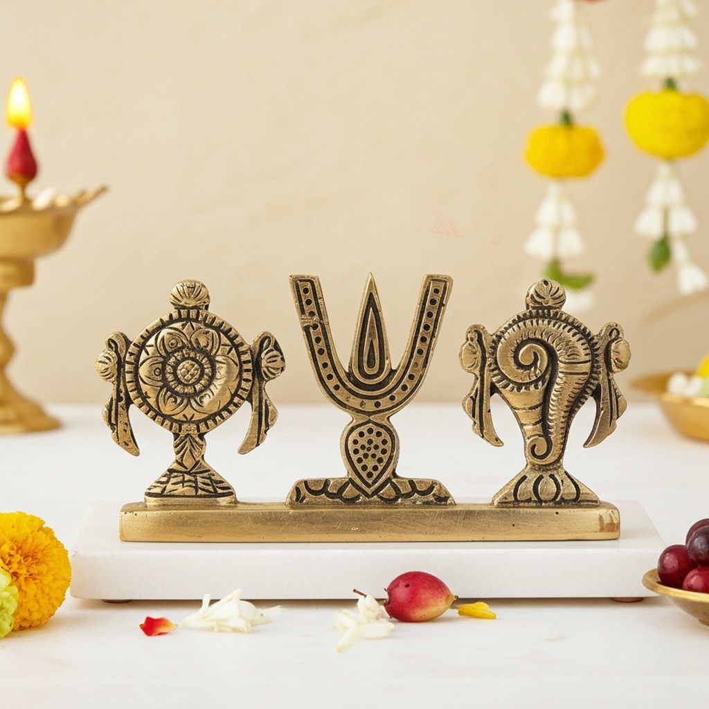 Brass Showpiece Shankh Chakra Namah God Idol Statue, Height : 2.2 Inch (BSMAS1072 X)