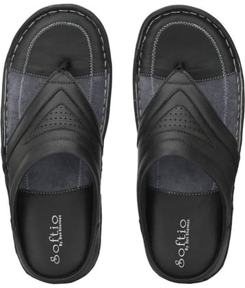 softio - Black Men's Leather Slipper