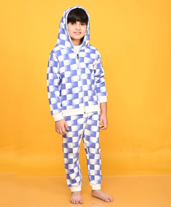CHECK BLUE ZIPPER HOODIE JOGGER SET - BLUE-0-6 MONTHS / 2N / BLUE