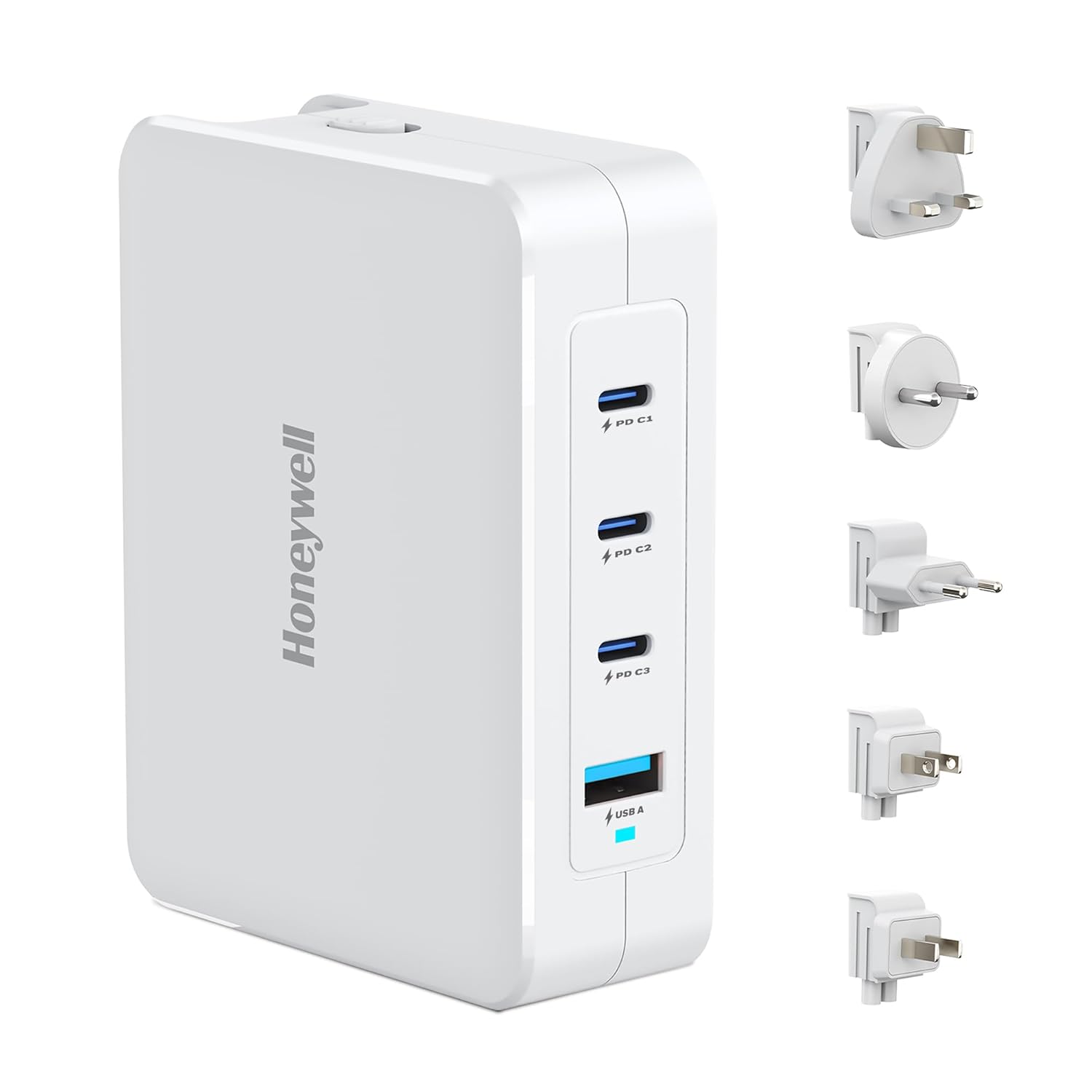 Honeywell Zest Charger GaN 100W,Ultra-Fast  Charger,3xType C  Ports & 1xUSB A Port,Switchable Plugs