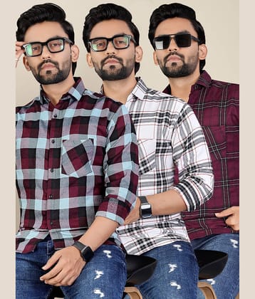 ADWYN PETER 100% Cotton Regular Fit Checks Full Sleeves Men's Casual Shirt - Multicolor 2 ( Pack of 3 )