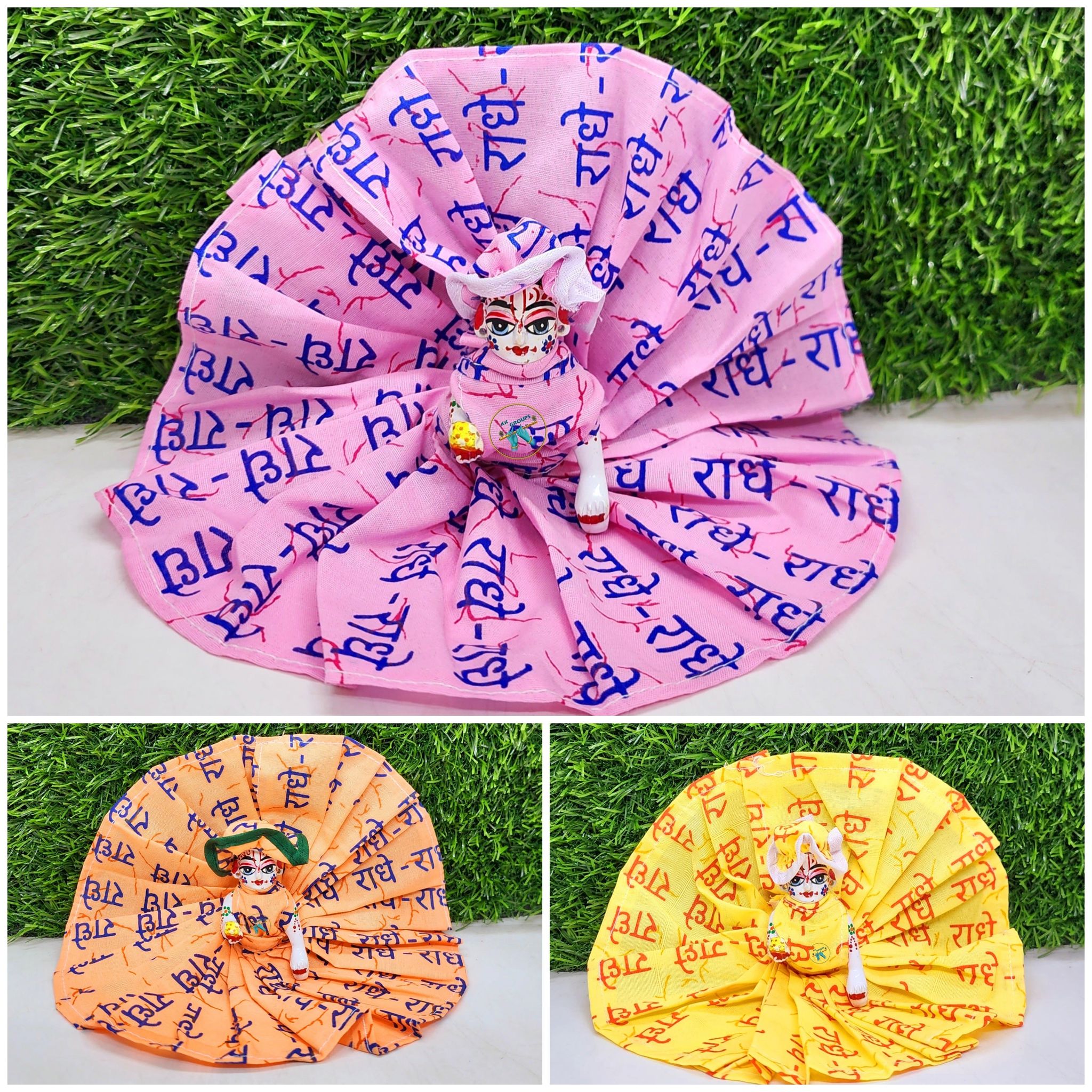 Laddu Gopal Ji Radhey Radhey Cotton Dress Pack of 3-Size-2
