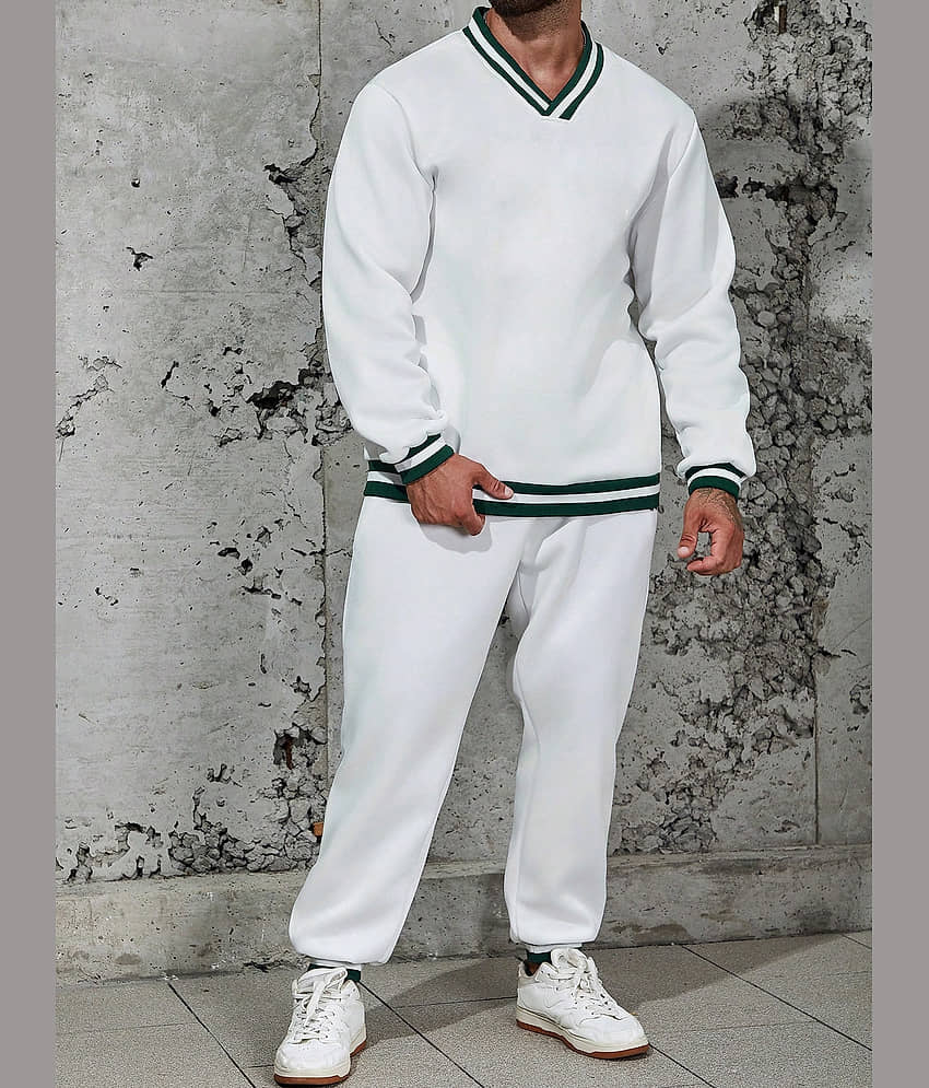 Lime Polyester V-Neck Men's Sweatshirt - White ( Pack of 1 )
