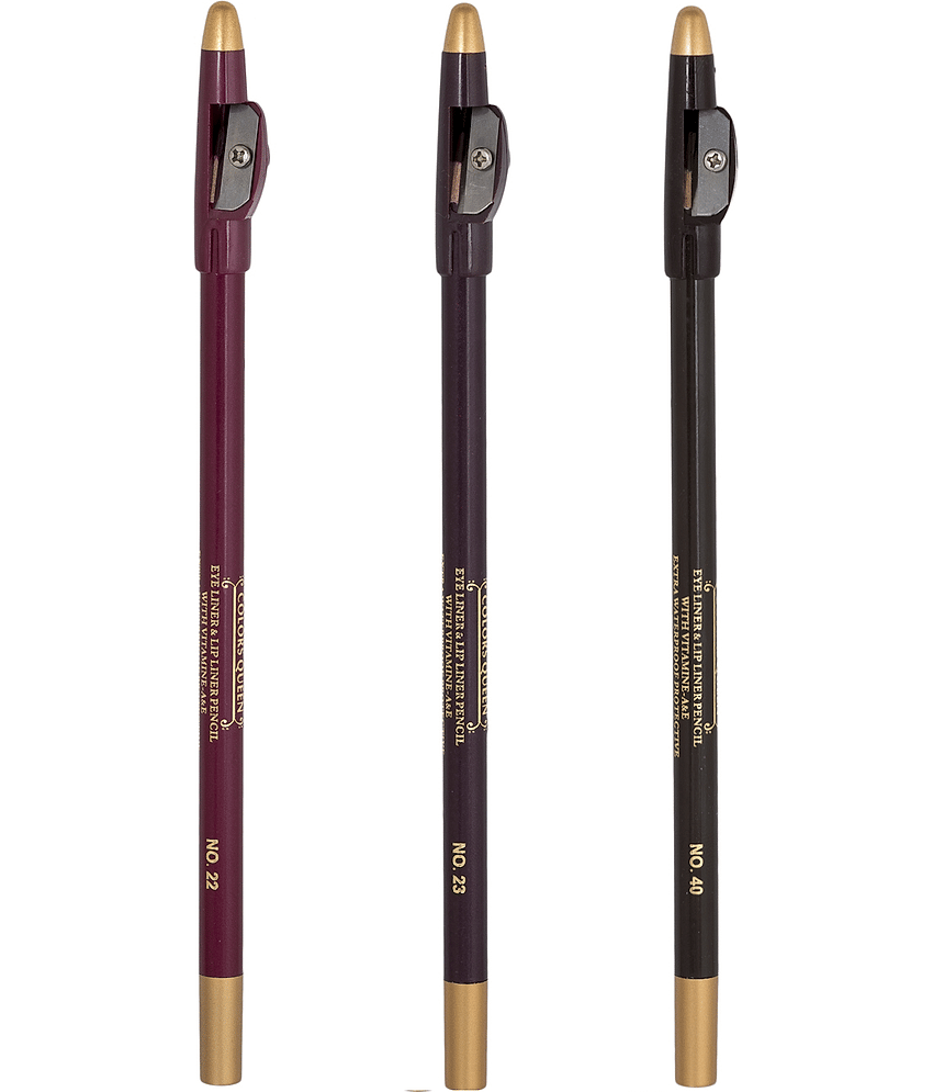 Colors Queen Eye Liner Lip Liner Pencil DarkBrown+DarkMaroon+Maroon Brown (Combo of 3)