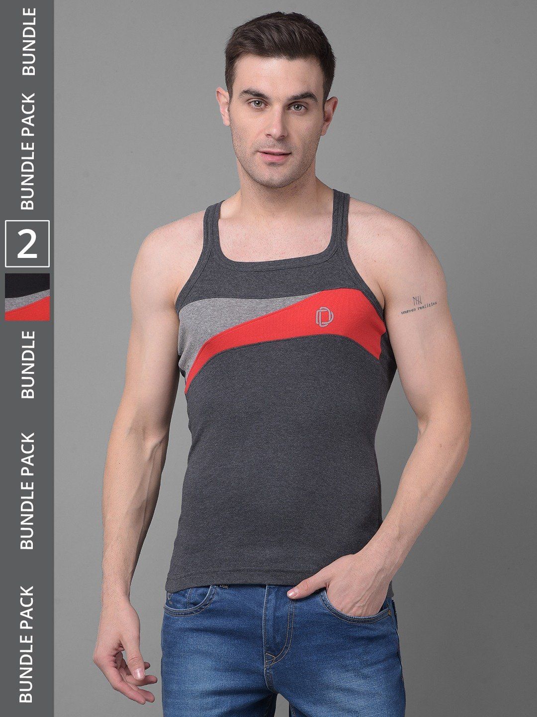 Men's Assorted Pack of 2 Solid Combed Cotton Racerback Styled Gym Vest