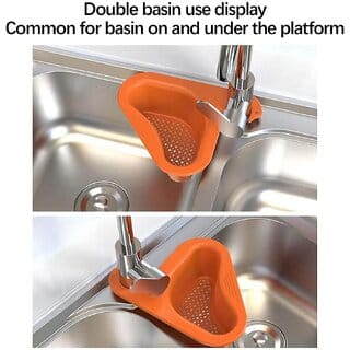 Swan Drain Basket Sink with 2 Pack Reusable Sponge, Kitchen Triangle Sink Filter, Corner Kitchen Sink Strainer Basket, Multi-function Water Storage Tank Drain Rack Fits All Sink (2PC - Blue)