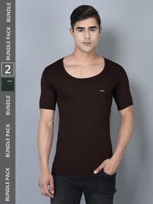 Men's Assorted Pack of 2 Solid Combed Cotton Shrinkless Vest Men's Assorted Pack of 2 Solid Combed Cotton Shrinkless Vest