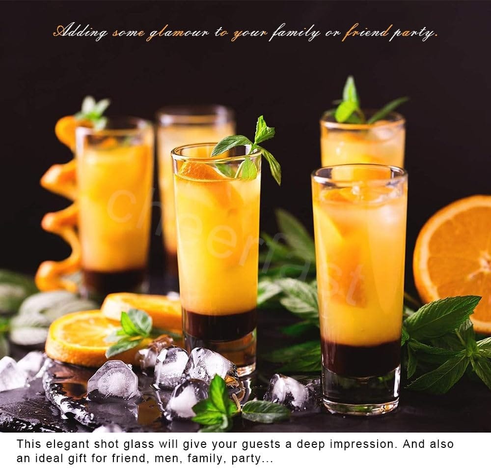 Premium Crystal Juice and Water Glasses | 220 ML | Set of 6 | Long Elegant Drinking Tumbler | Stylish Round Highball Glass for Cocktails, Mocktail |