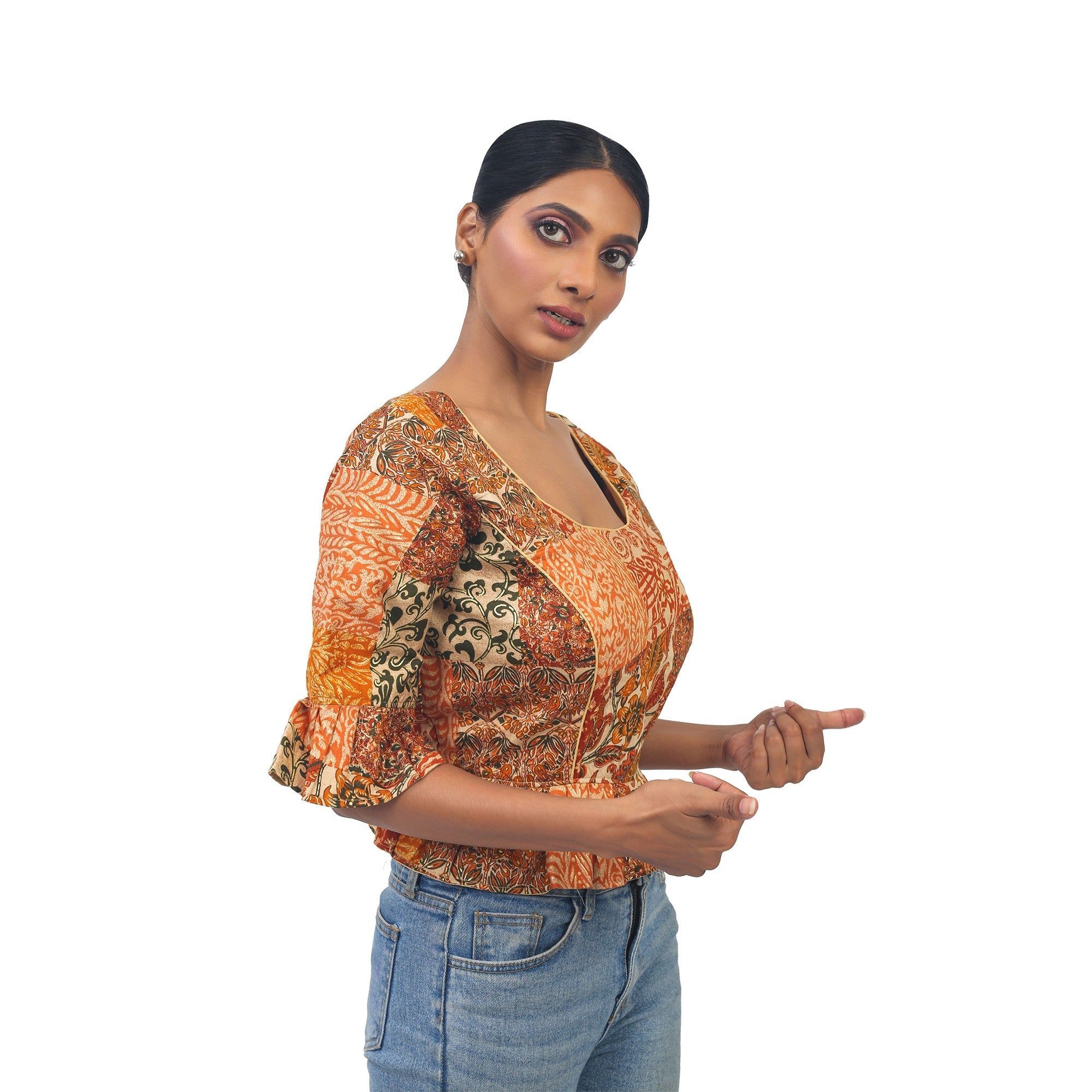 TheHangr Digital Print Multicolour Silk Designer Blouse - 34