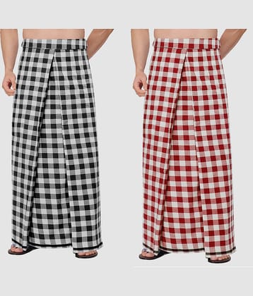 Feather Green - Multi Cotton Blend Men's Lungi ( Pack of 2 )