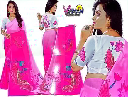 Pink Georgette Saree With Floral Print