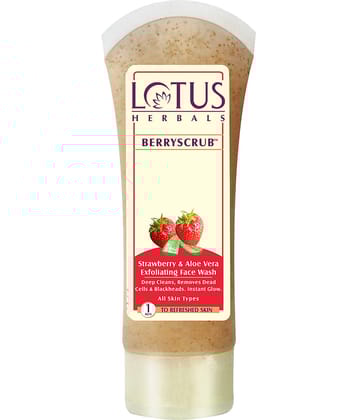 Lotus Herbals Berryscrub Strawberry & Aloe Vera Exfoliating Face Wash , Blackhead Removal , 120G