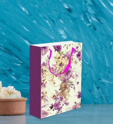 200 GSM Purple Floral Printed Paper Gift Bags, Paper Carry Bags For Birthday Gift, Return Gift Bags, Office Party, Corporate Gifting & Get Together (Size:11x7.5x 3 inch) - Set of 12 200 GSM Purple Floral Printed Paper Gift Bags, Paper Carry Bags For Birthday Gift, Return Gift Bags, Office Party, Corporate Gifting & Get Together (Size:11x7.5x 3 inch) - Set of 12