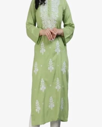 Lucknowi Chikankari Embroidered Georgette Light Green Long Rayon Kurti