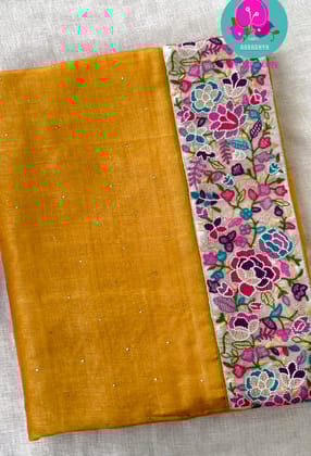 Pure Tussar Mukaish work Yellow saree
