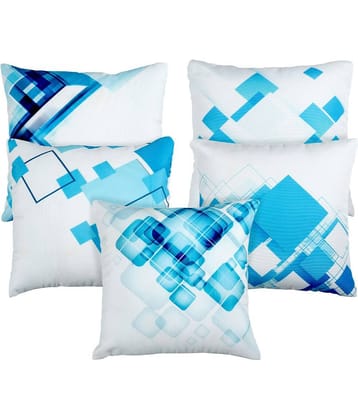 BELLA TRUE Set of 5 Polyester Abstract Square Cushion Cover (40X40)cm - Blue