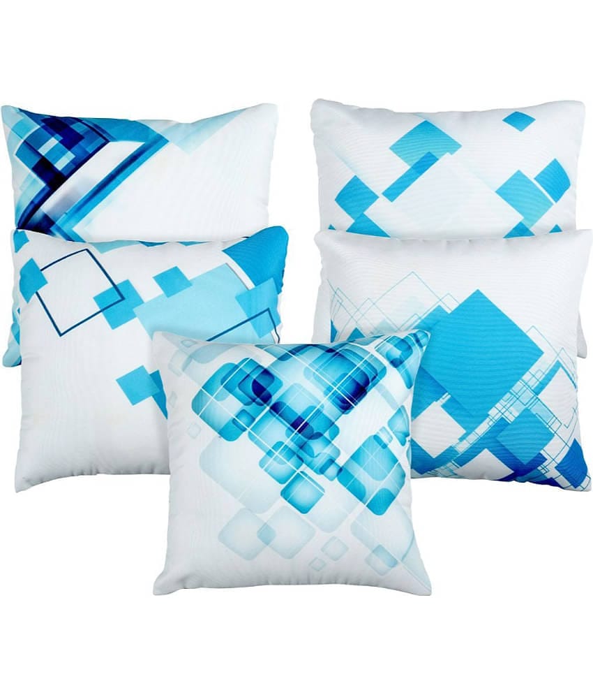 BELLA TRUE Set of 5 Polyester Abstract Square Cushion Cover (40X40)cm - Blue