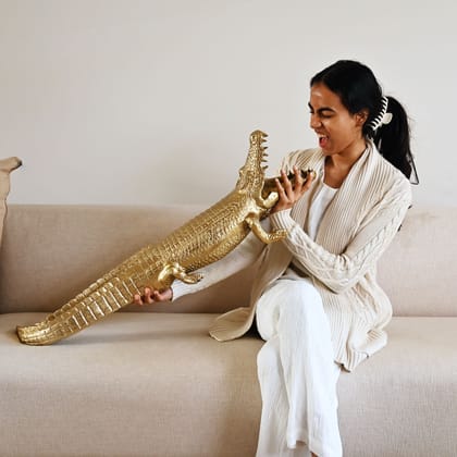 Golden Crocodile Sculpture