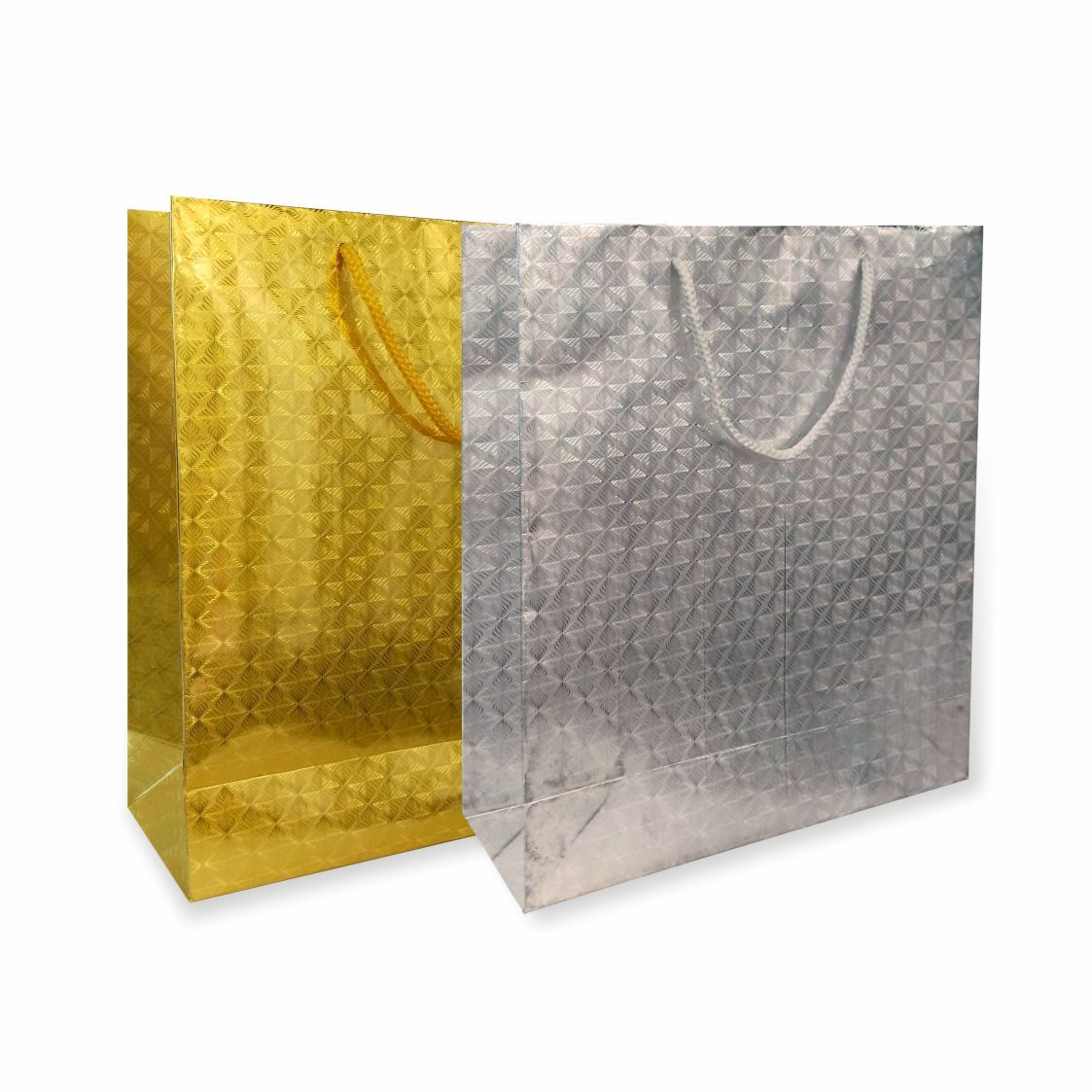 Golden & Silver Special Design Premium Paper Gift Bags Combo Pack, Ideal For Festive Gifts, Wedding Gifts & Gifting on Special Occasions (Size: 12.5 x 10.25 x 4 inch) -  12