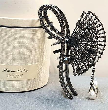 GLIMM Butterfly Basic Elegance Dangling Chains White Pearls equipment Metal Black Dark Silver Rhinestones Fan Shaped Hair Claw Ponytail Bun Tassel Clip Hairpin Headwear Accessories