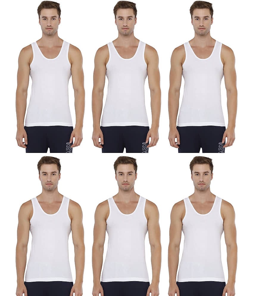 Rupa Pack of 6 Cotton Basic Vest For Men ( White )