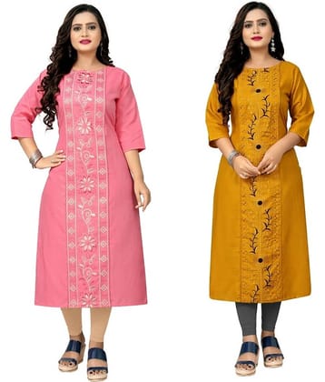 Hetsa Pack of 2 Cotton Blend Embroidered Straight Women's Kurti - ( Multicolor )