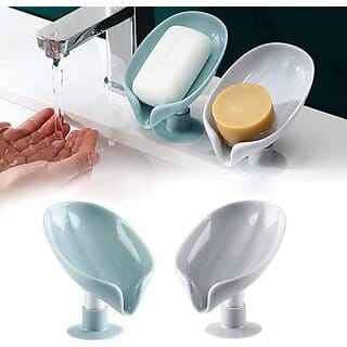 Soap Holder Soap Dishes Sponge Container With Suction Cup Leaf Shape Self Draining Soap Stand For Bathroom Kitchen Sink (Multicolor)(Pack Of 2).