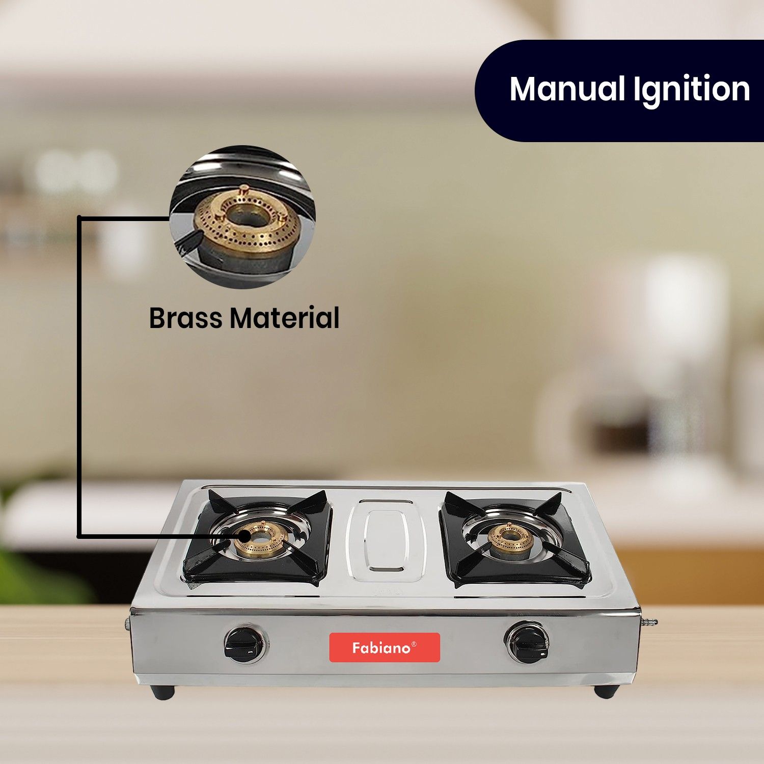 Fabiano 2 Burner SS Mini Cooktop Stainless Steel Body