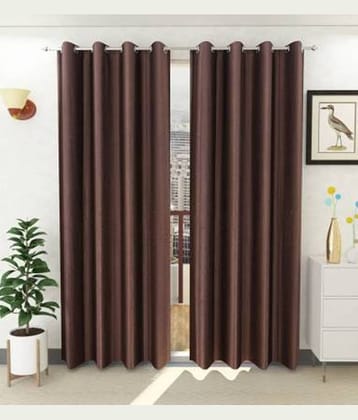 N2C Home Solid Semi-Transparent Eyelet Curtain 5 ft ( Pack of 2 ) - Brown