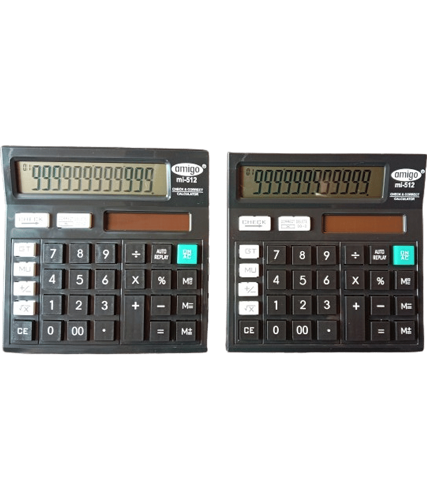 2613FF FLIPCLIPS-  COMBO 2 PC BLACK AMIGO MI512 CALCULATOR 120 Steps Check & Correct 12 Digit Premium Desktop Calculator( PACK OF 2)