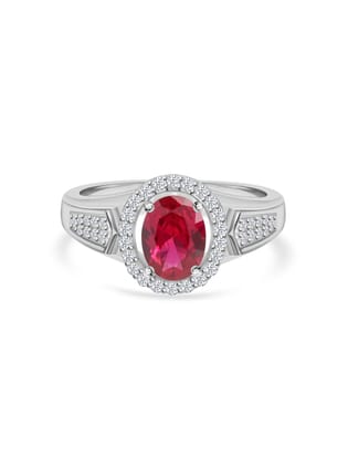 Red Ruby Halo Silver Ring For Women-12