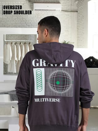 Men Oversized Hoodie Pure Cotton, Dark Grey-XS