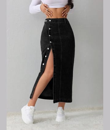 Aahwan Black Denim Women's Straight Skirts ( Pack of 1 )