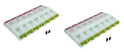Ezyfit 7 Day Weekly Pill Box Push Button AM/PM 2 Times a Day, Weekly Pill Box Twice Daily (Pack of 2)