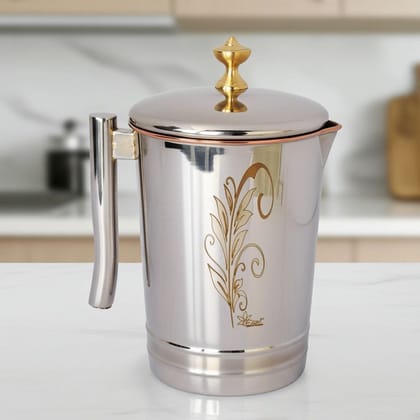 Copper & Steel Water Jug – 1.4 Liter | Durable Kitchen Pitcher, Height : 10 Inch (BCMAS123 C)