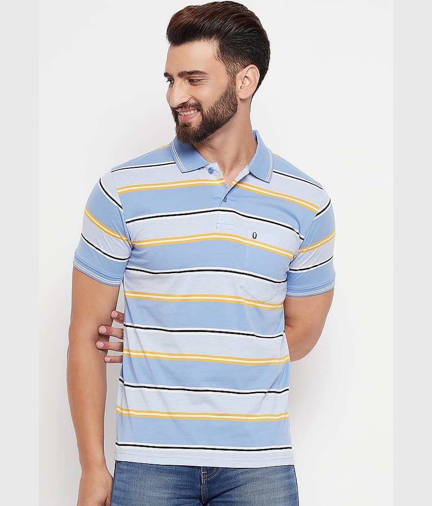 UNIBERRY Pack of 1 Cotton Blend Regular Fit Striped Half Sleeves Men's Polo T Shirt ( Blue )