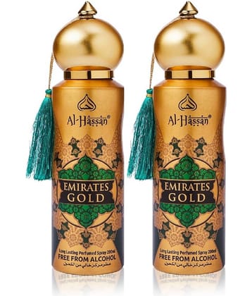 Al - Hassan Emirates Gold Deodorant Spray for Unisex 400 ml ( Pack of 2 )
