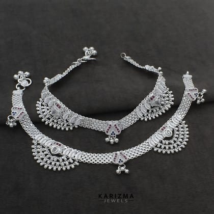Real Sterling Silver Indian women brides collection wedding Multi CZ Anklets Ankle Pair 10.2"
