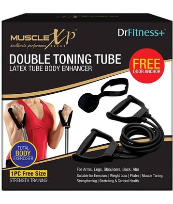MuscleXP DrFitness+ Double Toning Tube Latex Tube Body Enhancer For Women & Men with Door Anchor, Workout, Home Gym and Toning, For Arms, Legs, Shoulders (Black)