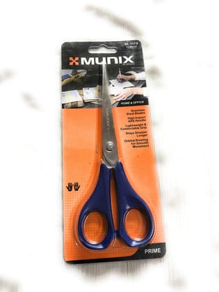 Munix Sl, 1173 185 Mm / 7.2" Stainless Steel Scissors, Pointed Tip With Shock Proof Body, Ergonomic & Comfortable Handles, Lightweight Multipurpose Scissor, Dark Blue, Pack Of 1, Color May Vary
