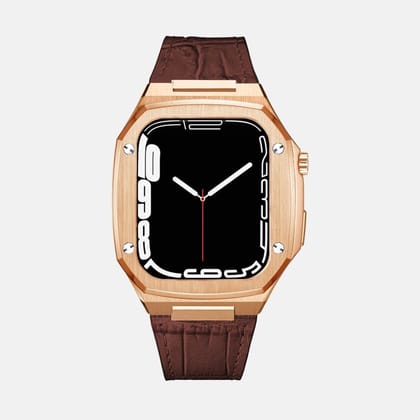 45MM Rose Gold Luxury Edition iWatch Case: Leather Strap-Brown Leather